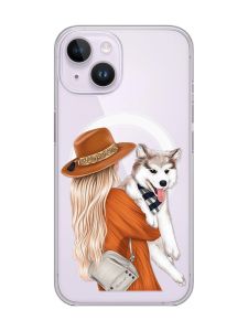 Магнітний чохол на iPhone 14 із підтримкою MagSafe :: Дівчина з песиком (принт 115)