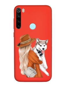 Матовий червоний чохол на Xiaomi Redmi Note 8T :: Дівчина з песиком (принт 115)
