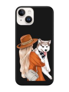 Матовий чорний чохол на Apple iPhone 14 :: Дівчина з песиком (принт 115)