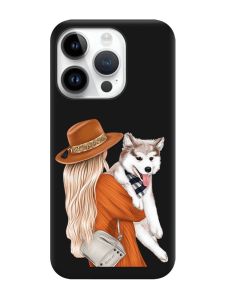 Матовий чорний чохол на Apple iPhone 14 Pro :: Дівчина з песиком (принт 115)