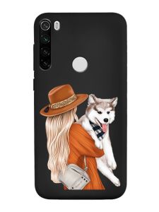 Матовий чорний чохол на Xiaomi Redmi Note 8T :: Дівчина з песиком (принт 115)