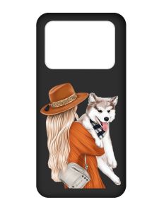 Матовий чорний чохол на Xiaomi Poco X4 Pro 5G :: Дівчина з песиком (принт 115)