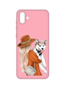 Матовий рожевий чохол на Samsung Galaxy A04 :: Дівчина з песиком (принт 115)