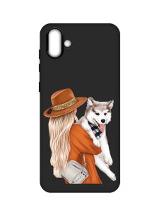 Матовий чорний чохол на Samsung Galaxy A04 :: Дівчина з песиком (принт 115)