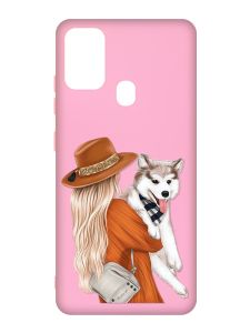 Матовий рожевий чохол на Samsung Galaxy M30s/M21 :: Дівчина з песиком (принт 115)