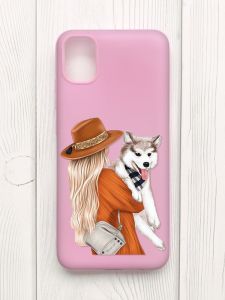 Матовий рожевий чохол на Samsung Galaxy A04E/A042 :: Дівчина з песиком (принт 115)