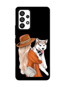 Матовий чорний чохол на Samsung Galaxy A53 4G/5G :: Дівчина з песиком (принт 115)