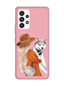 Матовий рожевий чохол на Samsung Galaxy A53 4G/5G :: Дівчина з песиком (принт 115)
