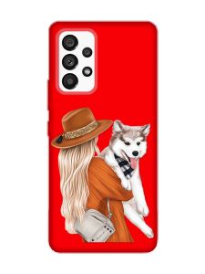 Матовий червоний чохол на Samsung Galaxy A53 4G/5G :: Дівчина з песиком (принт 115)