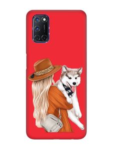 Матовий червоний чохол на Oppo A52/ A72/ A92 :: Дівчина з песиком (принт 115)