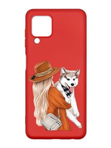 Матовий червоний чохол на Samsung Galaxy M32/A22/M22 4G :: Дівчина з песиком (принт 115)