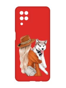 Матовий червоний чохол на Samsung Galaxy A12 :: Дівчина з песиком (принт 115)