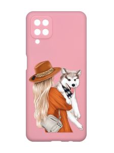 Матовий рожевий чохол на Samsung Galaxy A12 :: Дівчина з песиком (принт 115)
