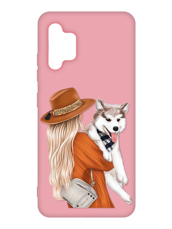 Матовий рожевий чохол на Samsung Galaxy A32 :: Дівчина з песиком (принт 115)