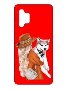Матовий червоний чохол на Samsung Galaxy A32 :: Дівчина з песиком (принт 115)