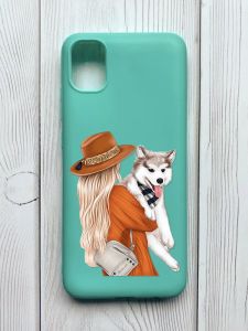 Матовий бірюзовий чохол на Samsung Galaxy A04E / A042 :: Дівчина з песиком (принт 115)