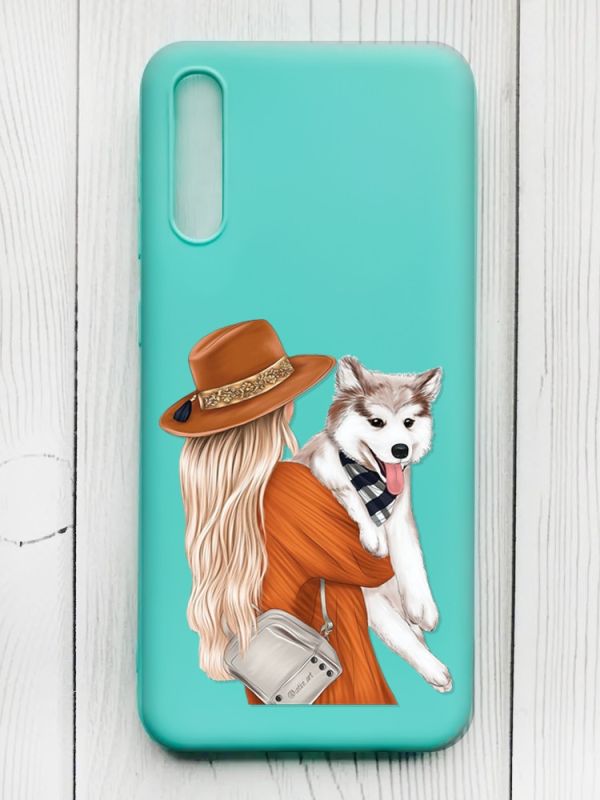 Матовий бірюзовий чохол на Samsung Galaxy A50 (2019) A505/A30s :: Дівчина з песиком (принт 115)