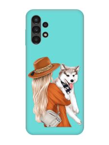 Матовий бірюзовий чохол на Samsung Galaxy A13 4G :: Дівчина з песиком (принт 115)