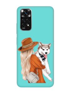 Матовий бірюзовий чохол на Xiaomi Redmi Note 11 :: Дівчина з песиком (принт 115)