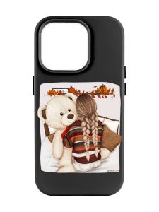 Матовий чорний чохол на Apple iPhone 14 Pro Max :: Дівчинка з ведмедиком (принт 117)
