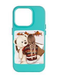 Матовий бірюзовий чохол на Apple iPhone 14 Pro Max :: Дівчинка з ведмедиком (принт 117)