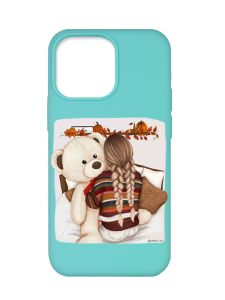 Матовий бірюзовий чохол на Apple iPhone 13 Pro :: Дівчинка з ведмедиком (принт 117)