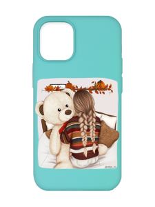 Матовий бірюзовий чохол на Apple iPhone 12/12 Pro (6.1) :: Дівчинка з ведмедиком (принт 117)