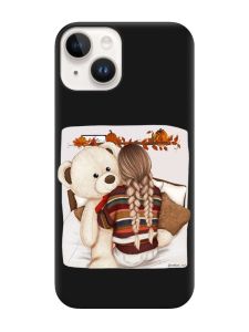 Матовий чорний чохол на Apple iPhone 14 :: Дівчинка з ведмедиком (принт 117)