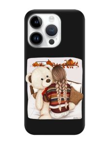 Матовий чорний чохол на Apple iPhone 14 Pro :: Дівчинка з ведмедиком (принт 117)