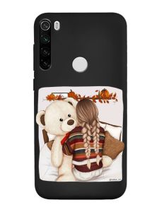Матовий чорний чохол на Xiaomi Redmi Note 8T :: Дівчинка з ведмедиком (принт 117)