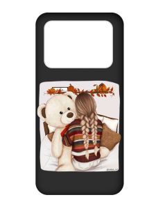 Матовий чорний чохол на Xiaomi Poco X4 Pro 5G :: Дівчинка з ведмедиком (принт 117)