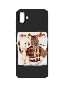 Матовий чорний чохол на Samsung Galaxy A04 :: Дівчинка з ведмедиком (принт 117)