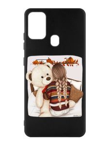 Матовий чорний чохол на Samsung Galaxy M30s/M21 :: Дівчинка з ведмедиком (принт 117)