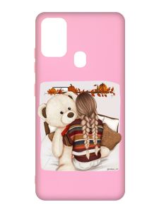 Матовий рожевий чохол на Samsung Galaxy M30s/M21 :: Дівчинка з ведмедиком (принт 117)