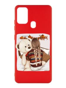 Матовий червоний чохол на Samsung Galaxy M30s/M21 :: Дівчинка з ведмедиком (принт 117)