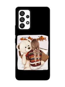 Матовий чорний чохол на Samsung Galaxy A53 4G/5G :: Дівчинка з ведмедиком (принт 117)