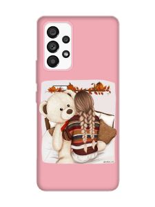 Матовий рожевий чохол на Samsung Galaxy A53 4G/5G :: Дівчинка з ведмедиком (принт 117)