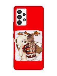 Матовий червоний чохол на Samsung Galaxy A53 4G/5G :: Дівчинка з ведмедиком (принт 117)