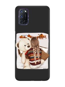 Матовий чорний чохол на Oppo A52/A72/A92 :: Дівчинка з ведмедиком (принт 117)