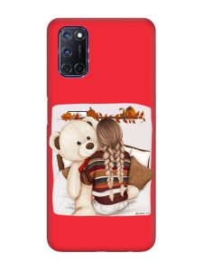 Матовий червоний чохол на Oppo A52/ A72/ A92 :: Дівчинка з ведмедиком (принт 117)