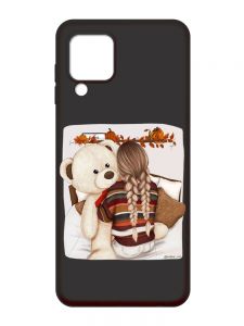 Матовий чорний чохол на Samsung Galaxy M32 / A22 / M22 4G :: Дівчинка з ведмедиком (принт 117)