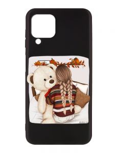 Матовий чорний чохол на Samsung Galaxy A12 :: Дівчинка з ведмедиком (принт 117)