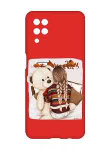Матовий червоний чохол на Samsung Galaxy A12 :: Дівчинка з ведмедиком (принт 117)