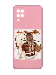 Матовий рожевий чохол на Samsung Galaxy A12 :: Дівчинка з ведмедиком (принт 117)