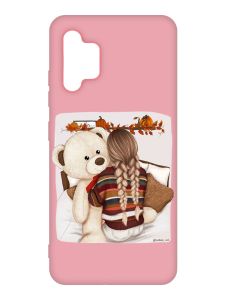 Матовий рожевий чохол на Samsung Galaxy A32 :: Дівчинка з ведмедиком (принт 117)
