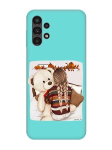 Матовий бірюзовий чохол на Samsung Galaxy A13 4G :: Дівчинка з ведмедиком (принт 117)