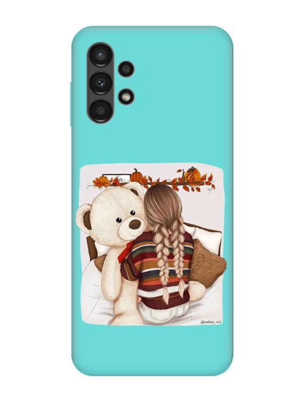 Матовий бірюзовий чохол на Samsung Galaxy A13 4G :: Дівчинка з ведмедиком (принт 117)