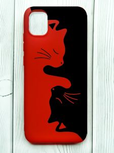 Матовий червоний чохол на Samsung Galaxy A04E/A042 :: Котики (принт 118)