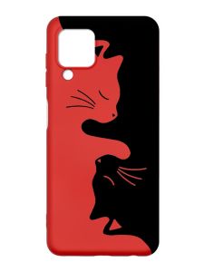 Матовий червоний чохол на Samsung Galaxy M32/A22/M22 4G :: Котики (принт 118)