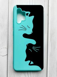 Матовий бірюзовий чохол на Samsung Galaxy A32 :: Котики (принт 118)